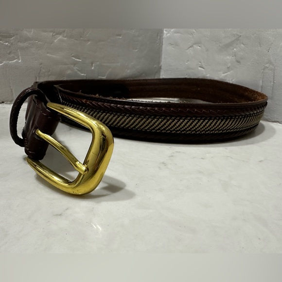 Brighton Belt Brown Leather with Inlay Men 36 Brass Tone Buckle P2707 - Picture 6 of 10